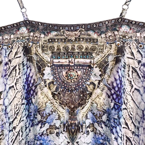 Camilla Mini Dress with Long Overlay Silk Crystal Embellished Size XS Hush Hush - Picture 9 of 16